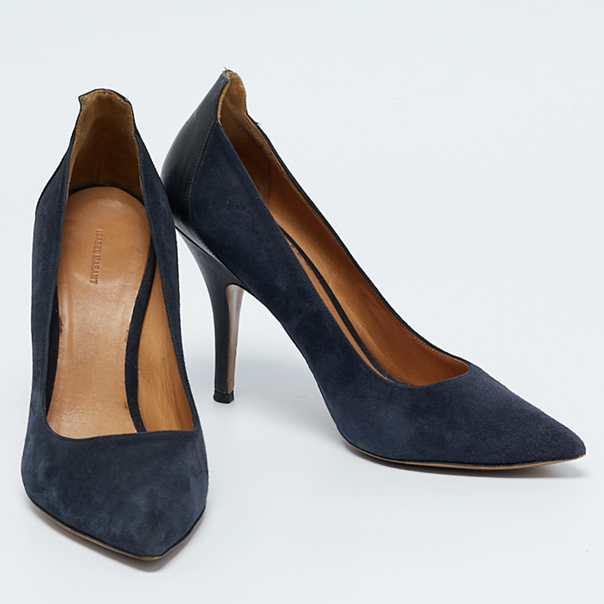 Isabel Marant Navy Blue Suede And Leather Pointed Toe Pumps Size 40