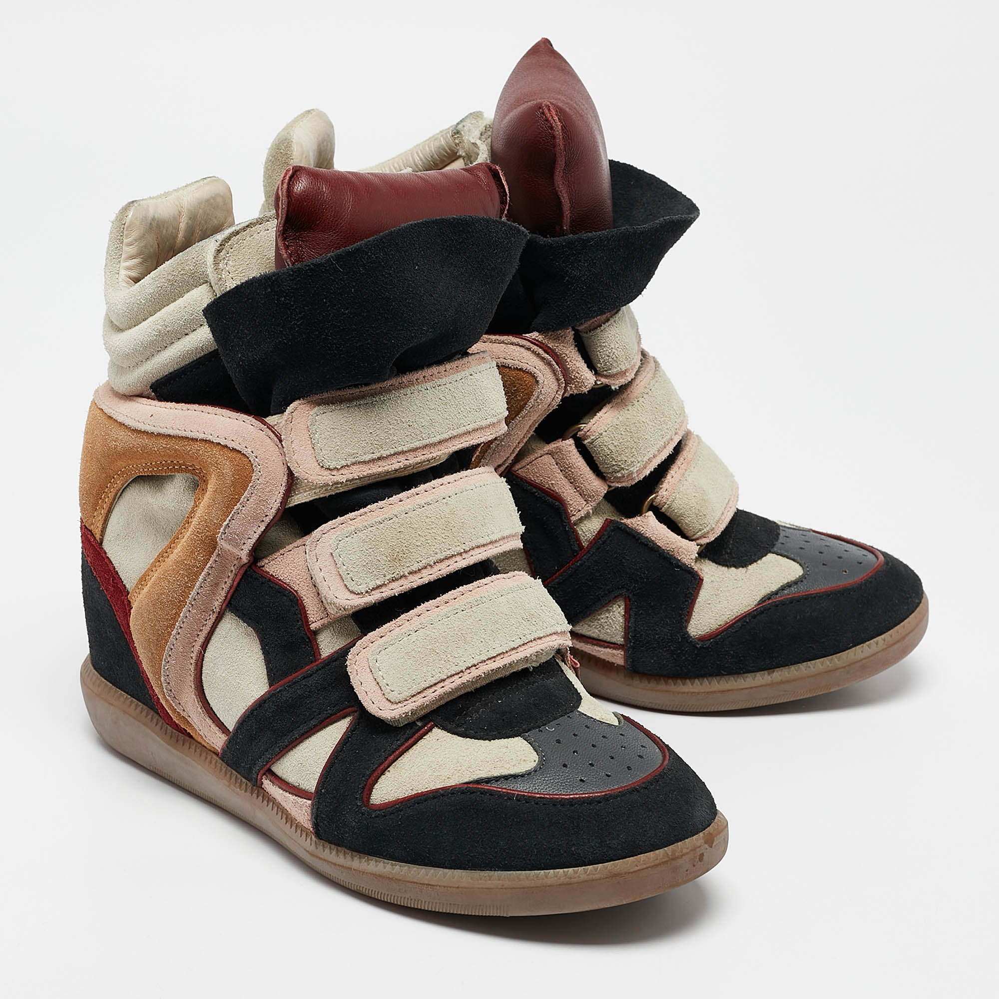 Isabel Marant Multicolor Suede And Leather Bekett Wedge Sneakers Size 37