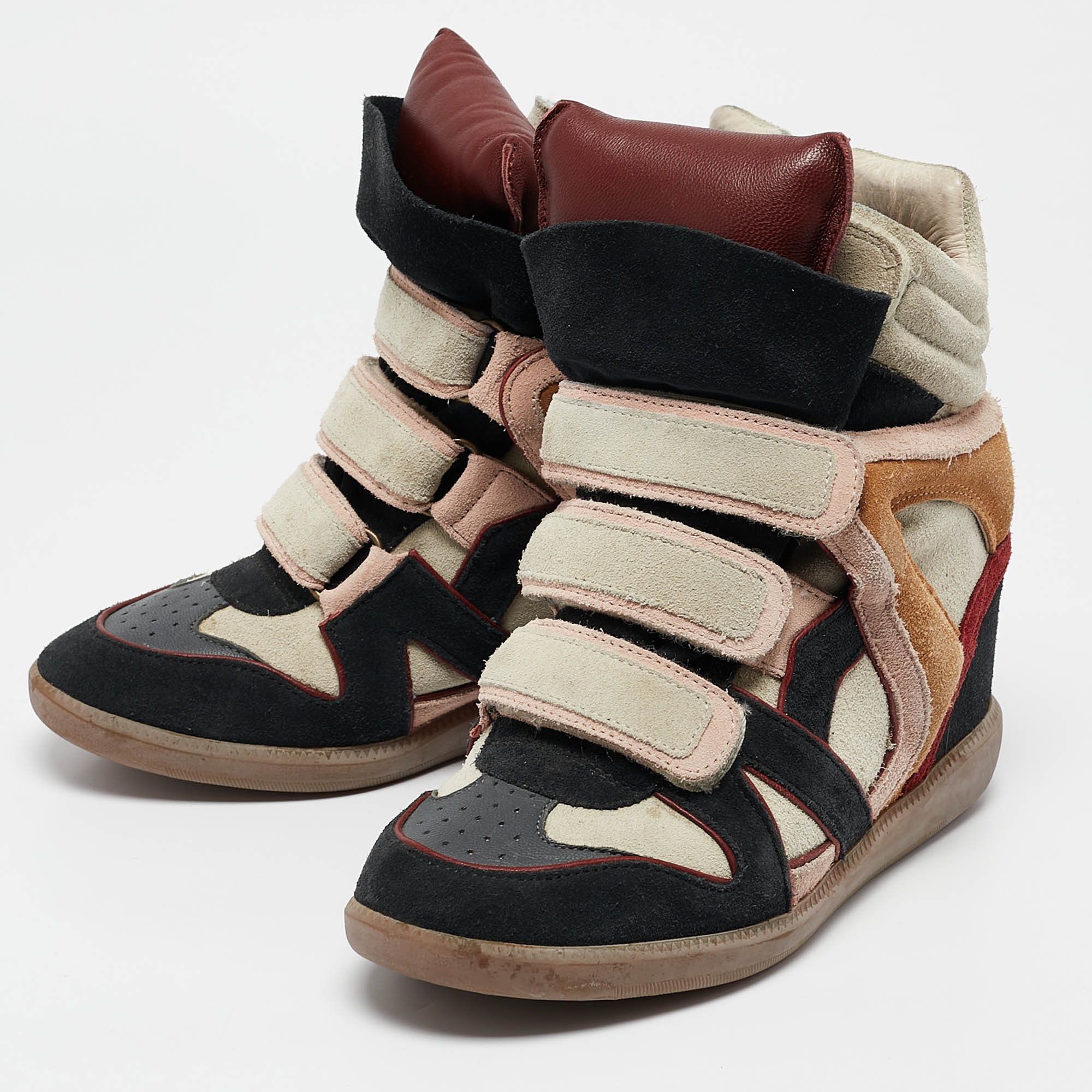 Isabel Marant Multicolor Suede And Leather Bekett Wedge Sneakers Size 37