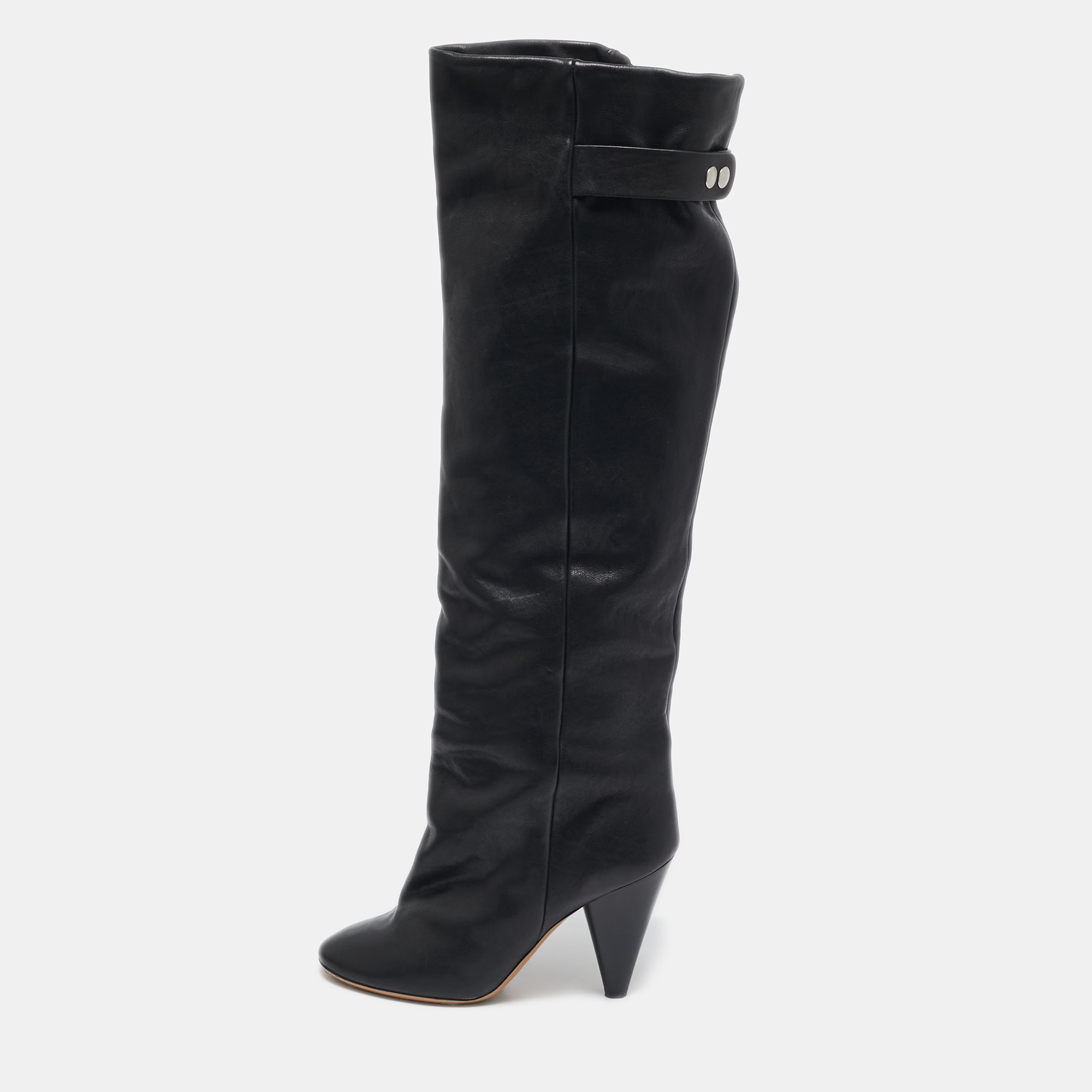 Isabel Marant Black Leather Knee Length Boots Size 38