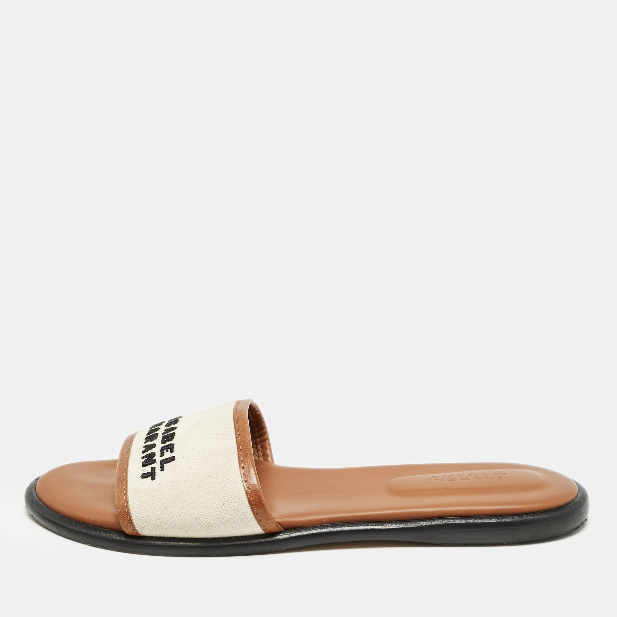 Isabel Marant Off White/Brown Canvas and Leather Vikee Flat Slide Sandals Size
Isabel Marant Off White/Brown Canvas and Leather Vikee Flat Slide Sandals Size