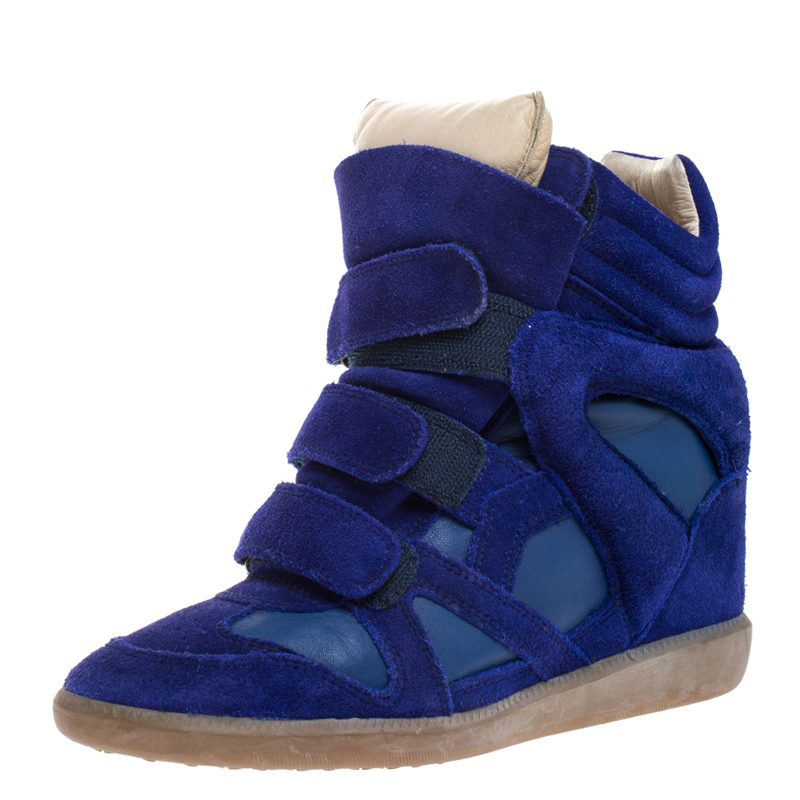 Image of Isabel Marant Blue Suede and Leather Bekett High Top Sneakers Size