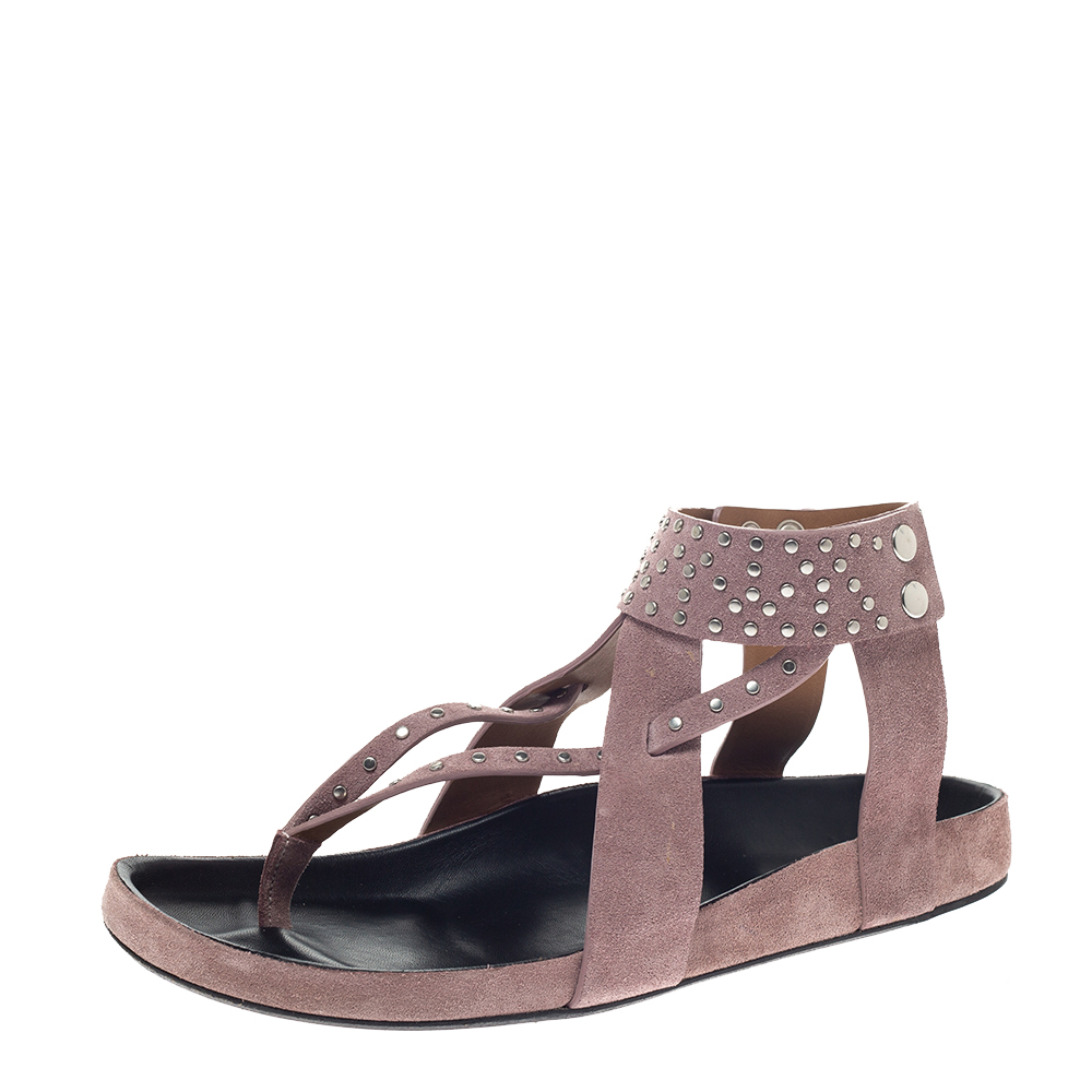 Isabel marant pink suede leather ellan studded thong flat sandals size 41