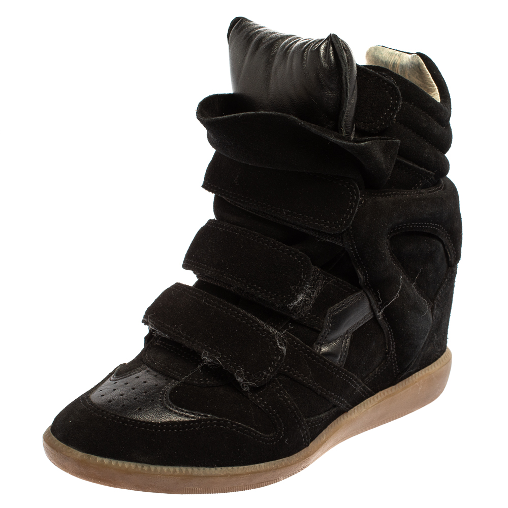 Isabel Marant Black Suede Velcro High Top Sneakers Size 37
