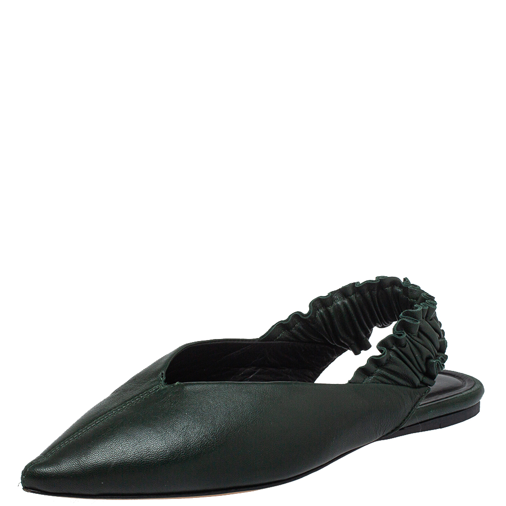 Isabel Marant Green Faux Leather Slingback Flat Sandals Size 36