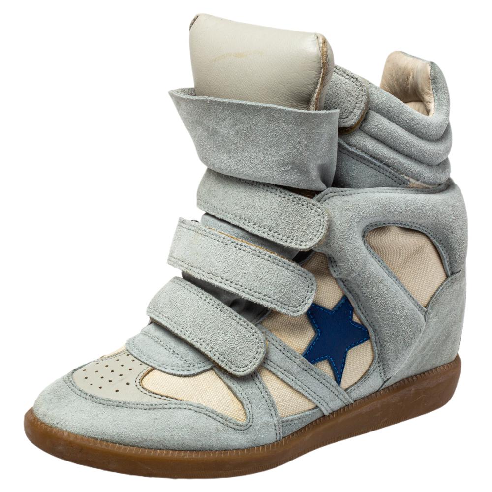 Isabel Marant Blue/Cream Suede And Canvas Bekett Sneakers Size 37