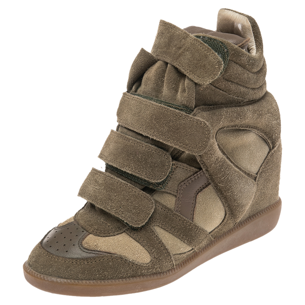 Isabel Marant Green Suede Beckett Wedge Sneakers Size 36