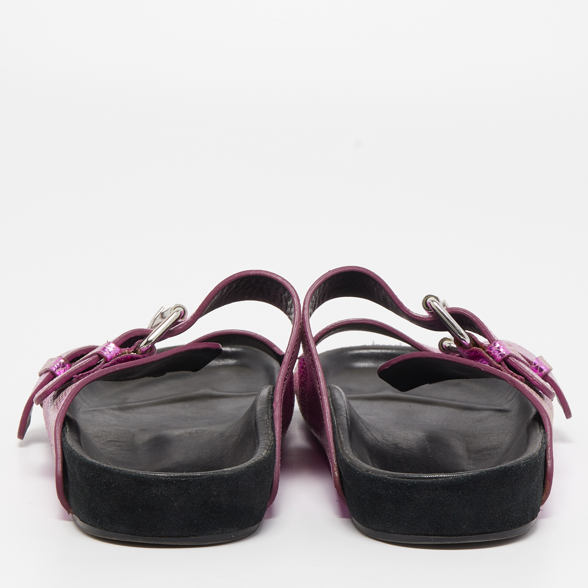 Isabel Marant Purple/Black Snakeskin Embossed Leather Buckle Detail Flat Sandals Size 36