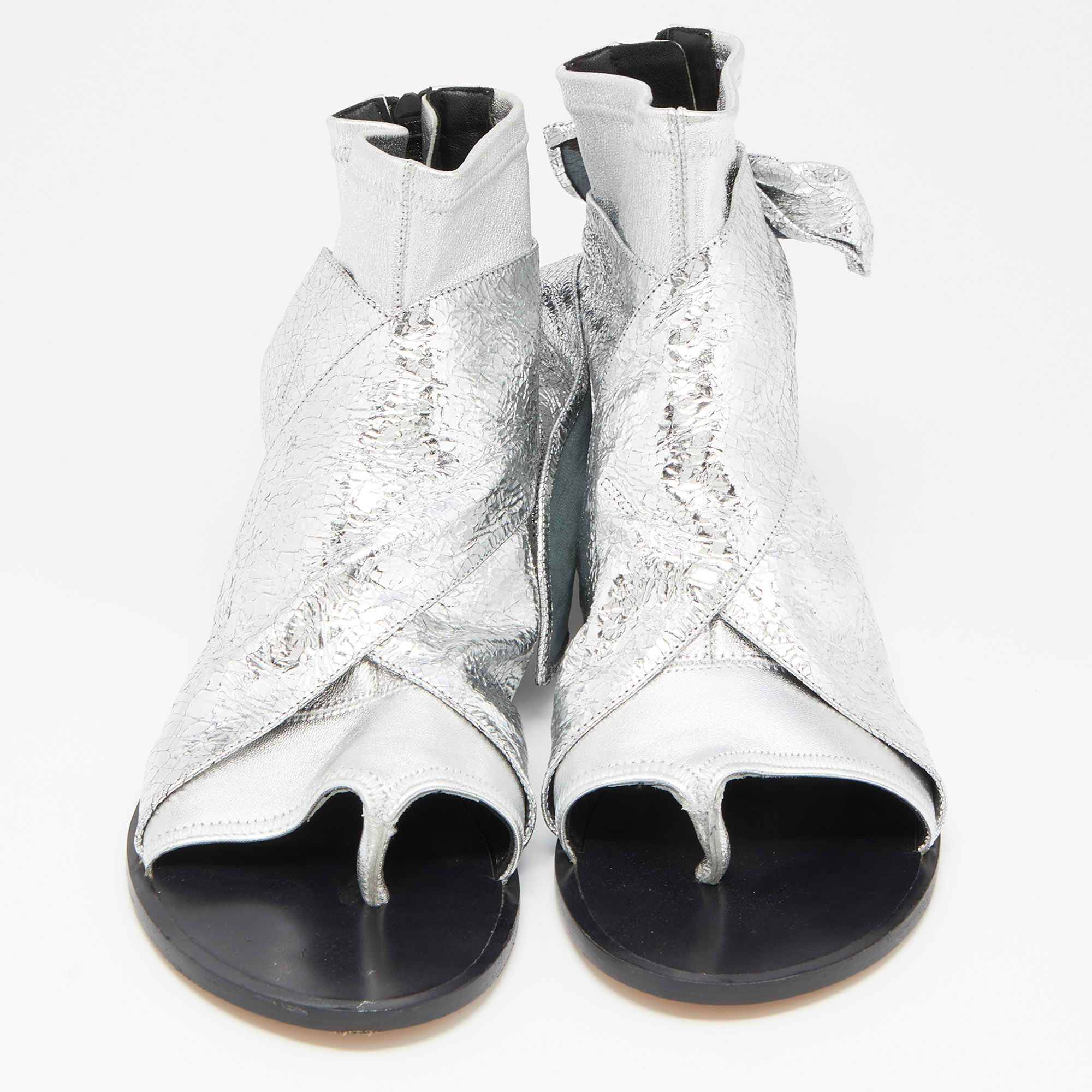 Isabel Marant  Silver Leather Mosley Gladiator Flat Sandals Size 39