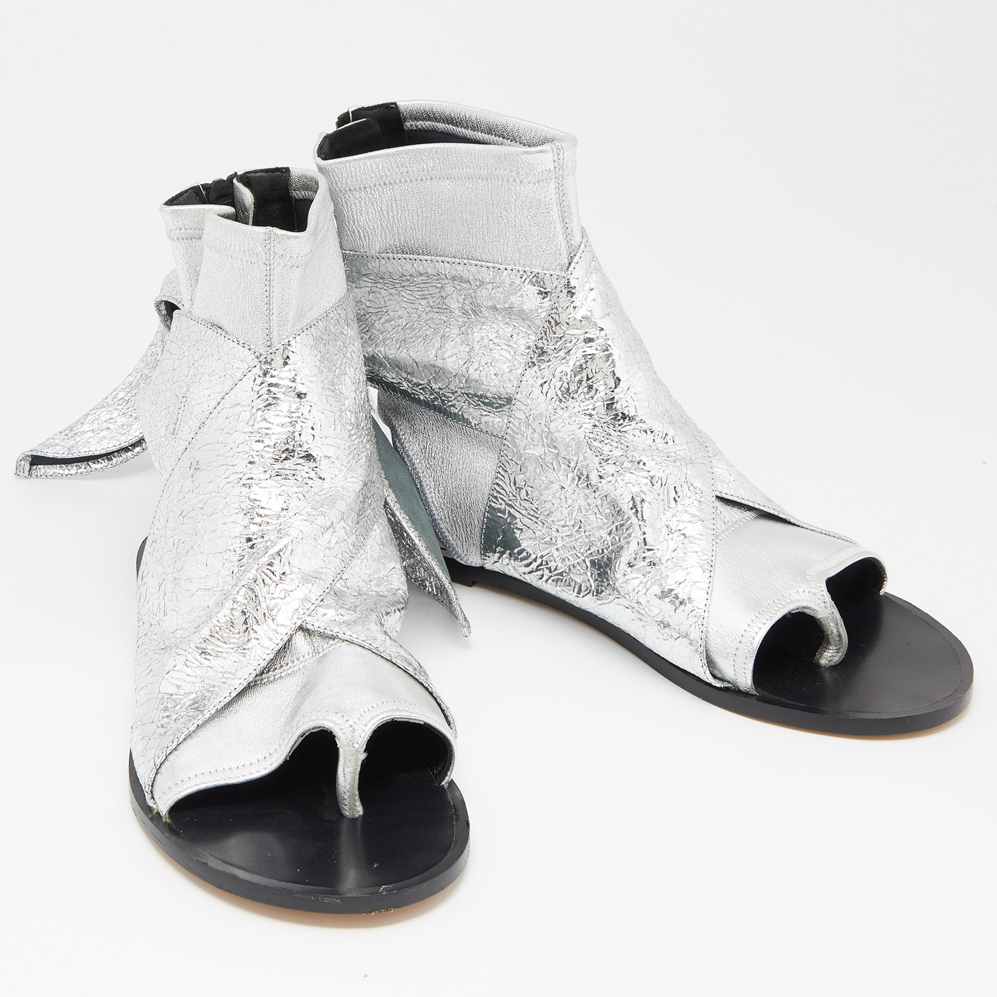 Isabel Marant  Silver Leather Mosley Gladiator Flat Sandals Size 39