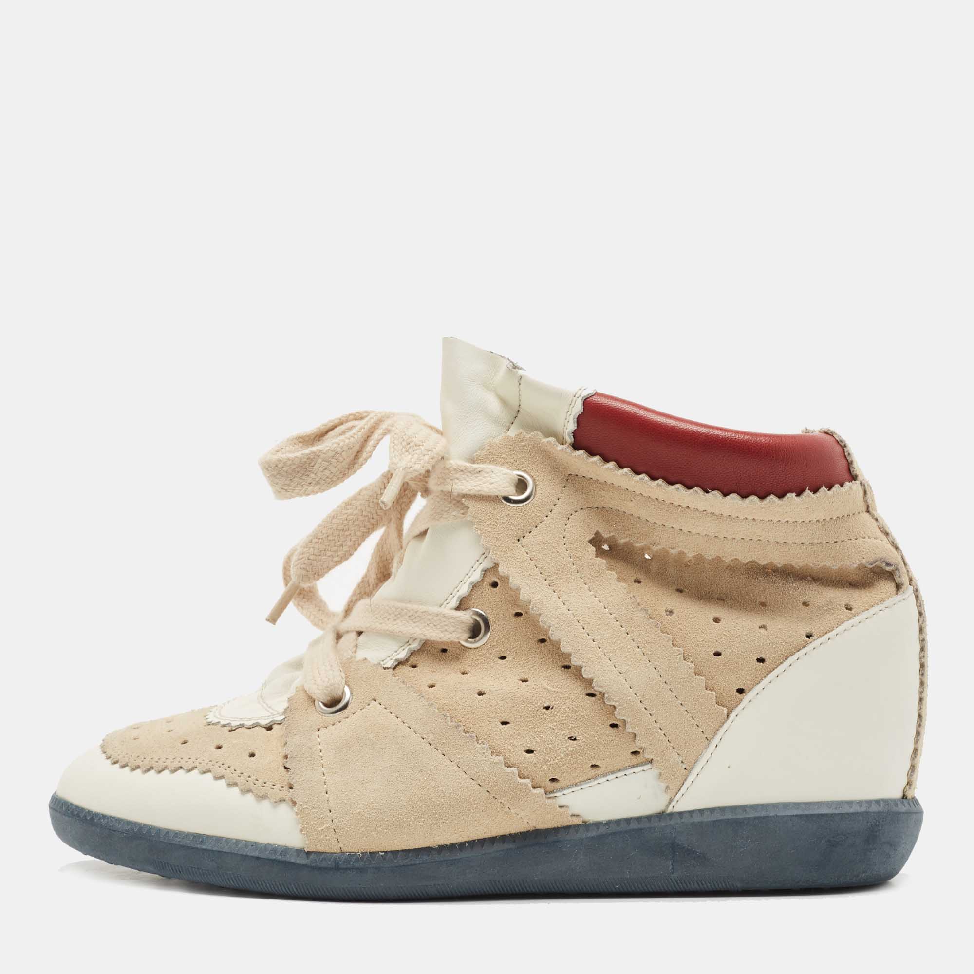 Isabel Marant Tricolor Leather And Suede Bobby Wedge Sneakers Size 40