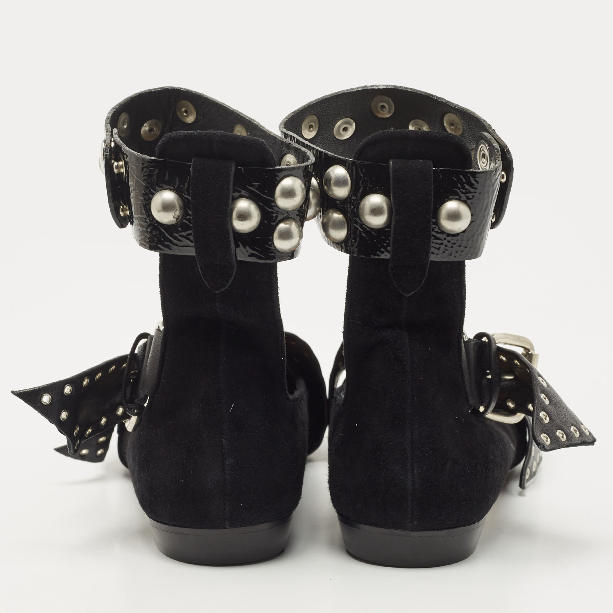 Isabel Marant Black Leather And Velvet Eyelet Ballet Flats Size 38