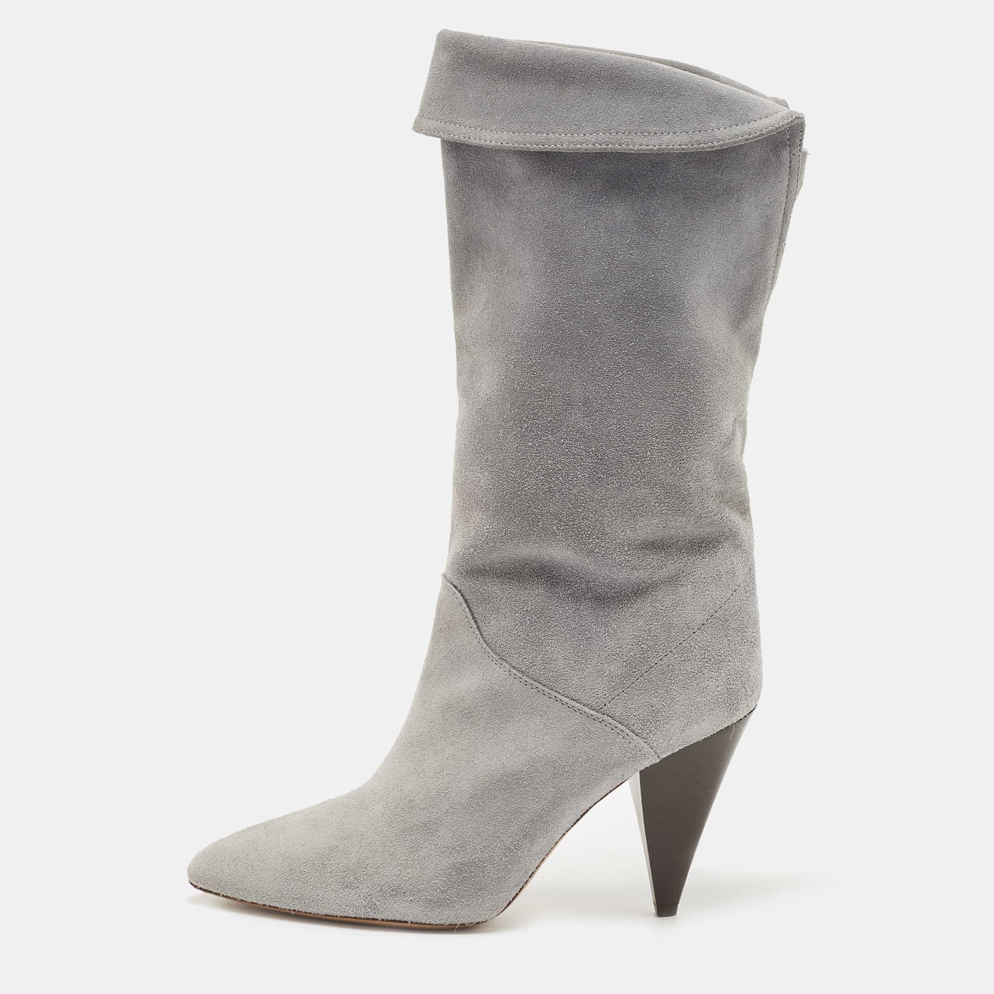 Isabel Marant Blue Suede Midcalf Boots Size 38