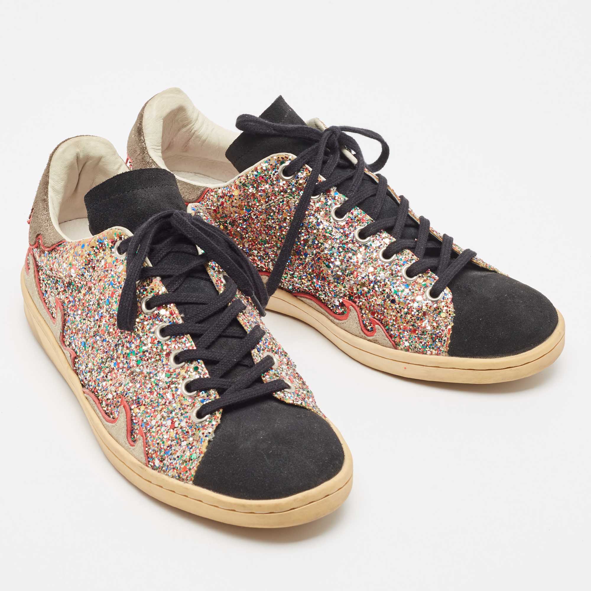 Isabel Marant Multicolor Glitter And Suede Gilly Low Top Sneakers Size 40