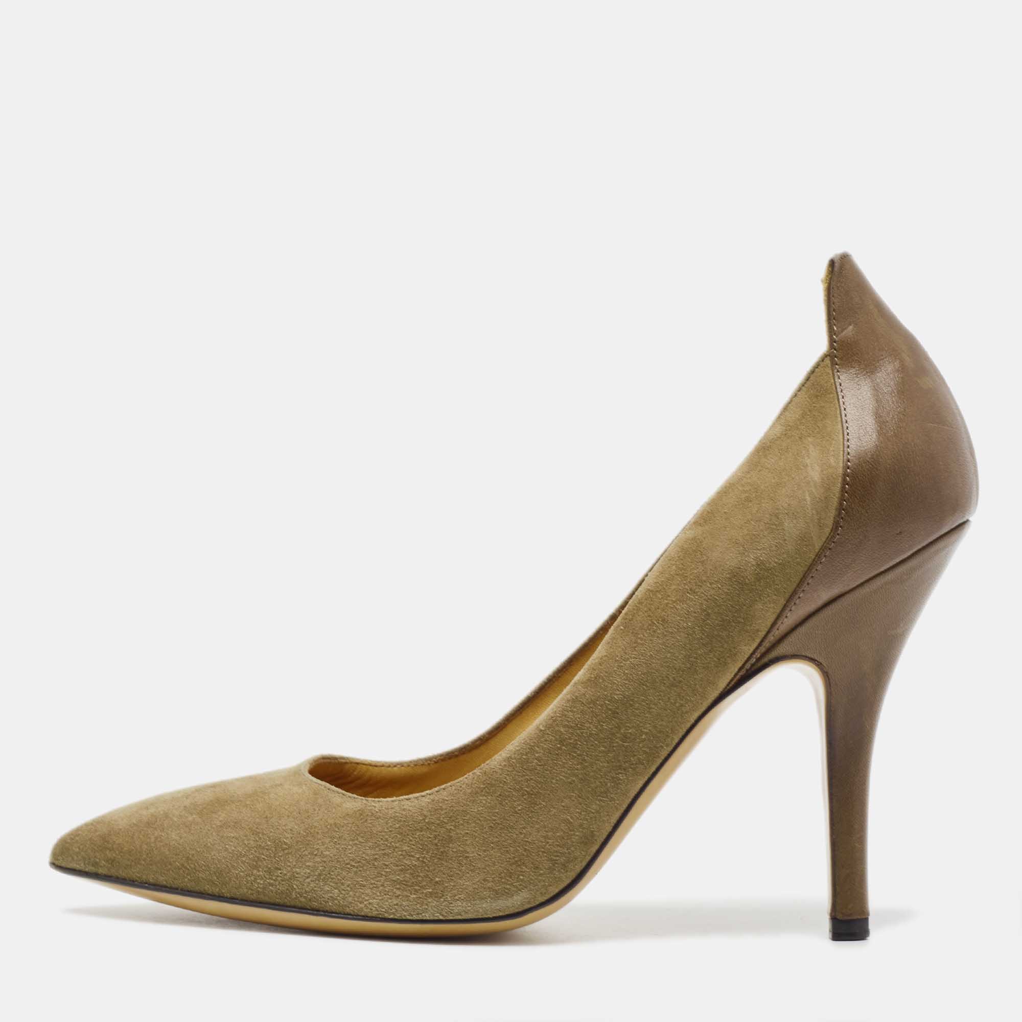 Isabel Marant Olive Green Suede And Leather Pointed Toe Pumps Size 38