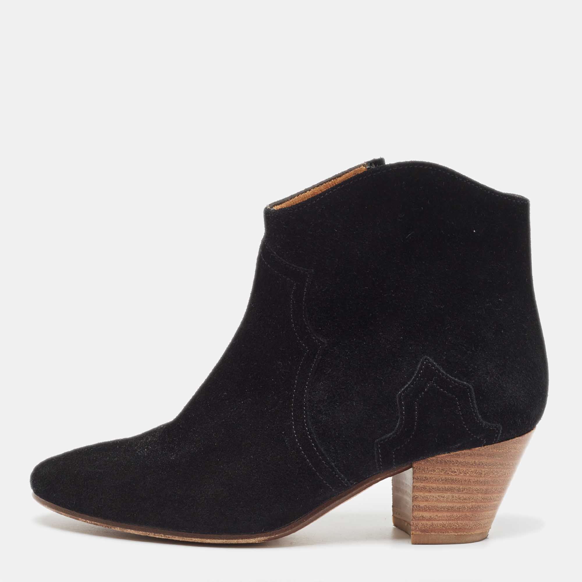 Isabel Marant Black Suede Dicker Ankle Boots  Size 36