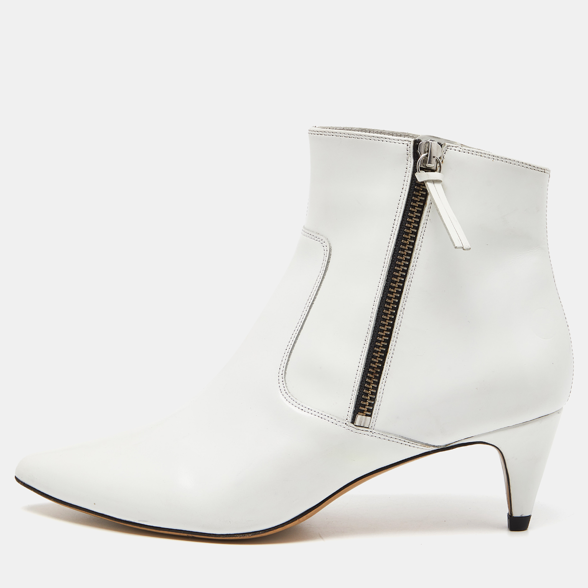 Isabel Marant White Glossy Leather Deby Ankle Boots Size 38