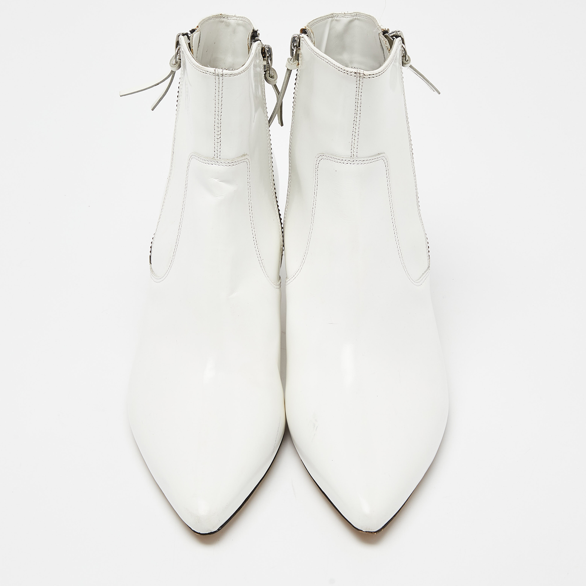 Isabel Marant White Glossy Leather Deby Ankle Boots Size 38