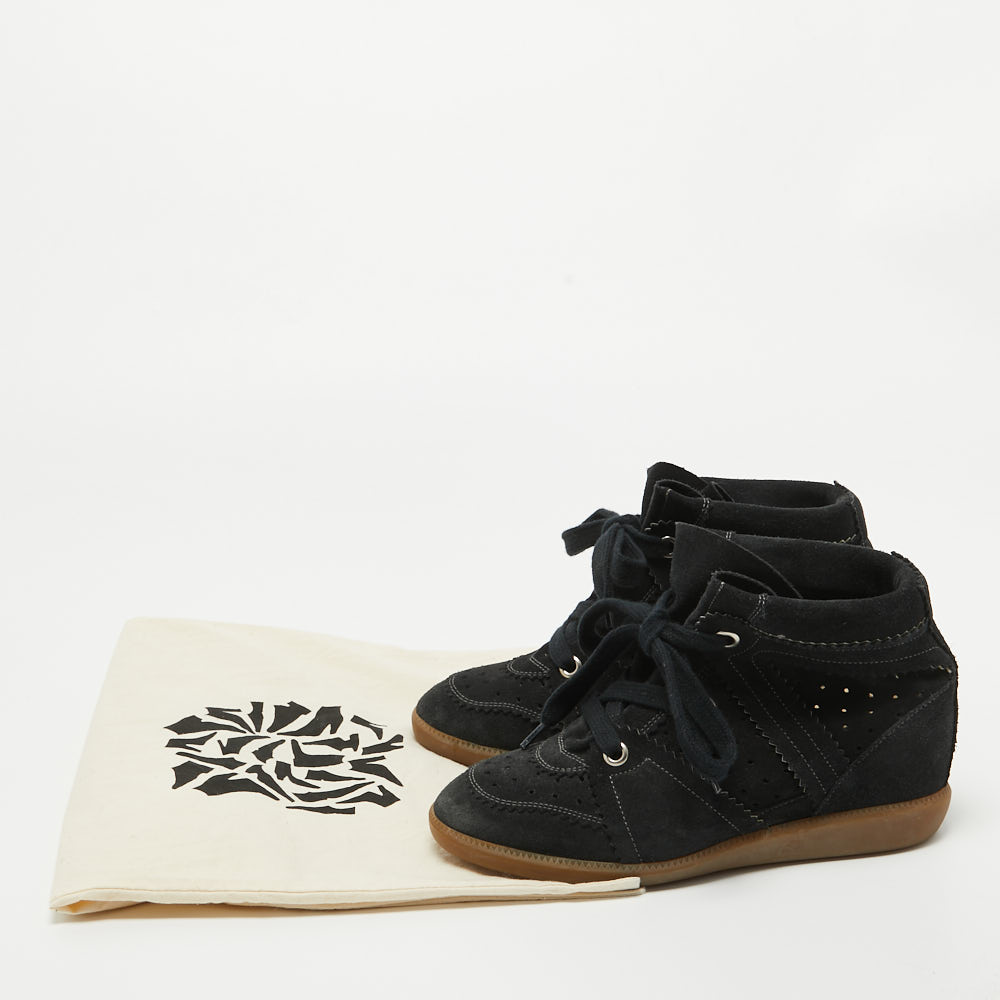 Isabel Marant Black Suede Bobby Wedge Sneakers Size 38