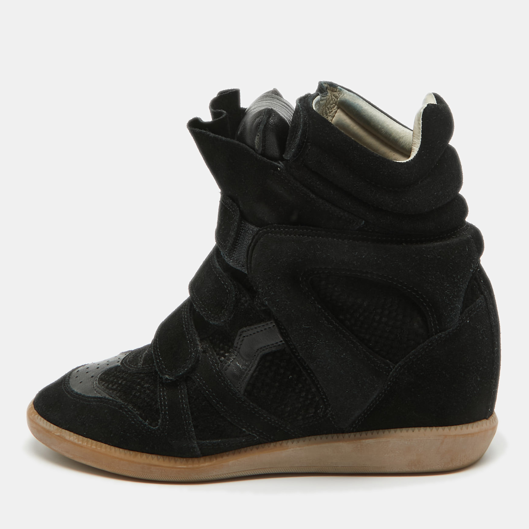 Isabel marant black leather and suede over basket wedge high top sneakers size 39