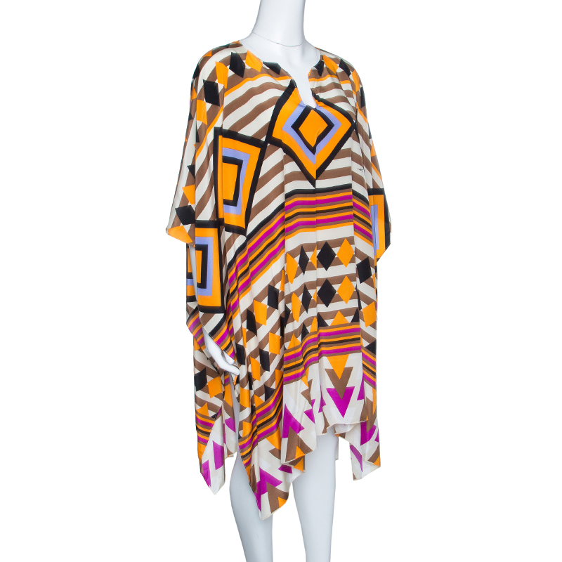 Issa Multicolor Printed Silk Kaftan Tunic ( Free Size )