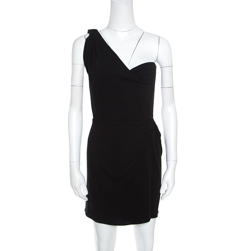 Image of Issa Black Silk Jersey One Shoulder Draped Mini Dress M