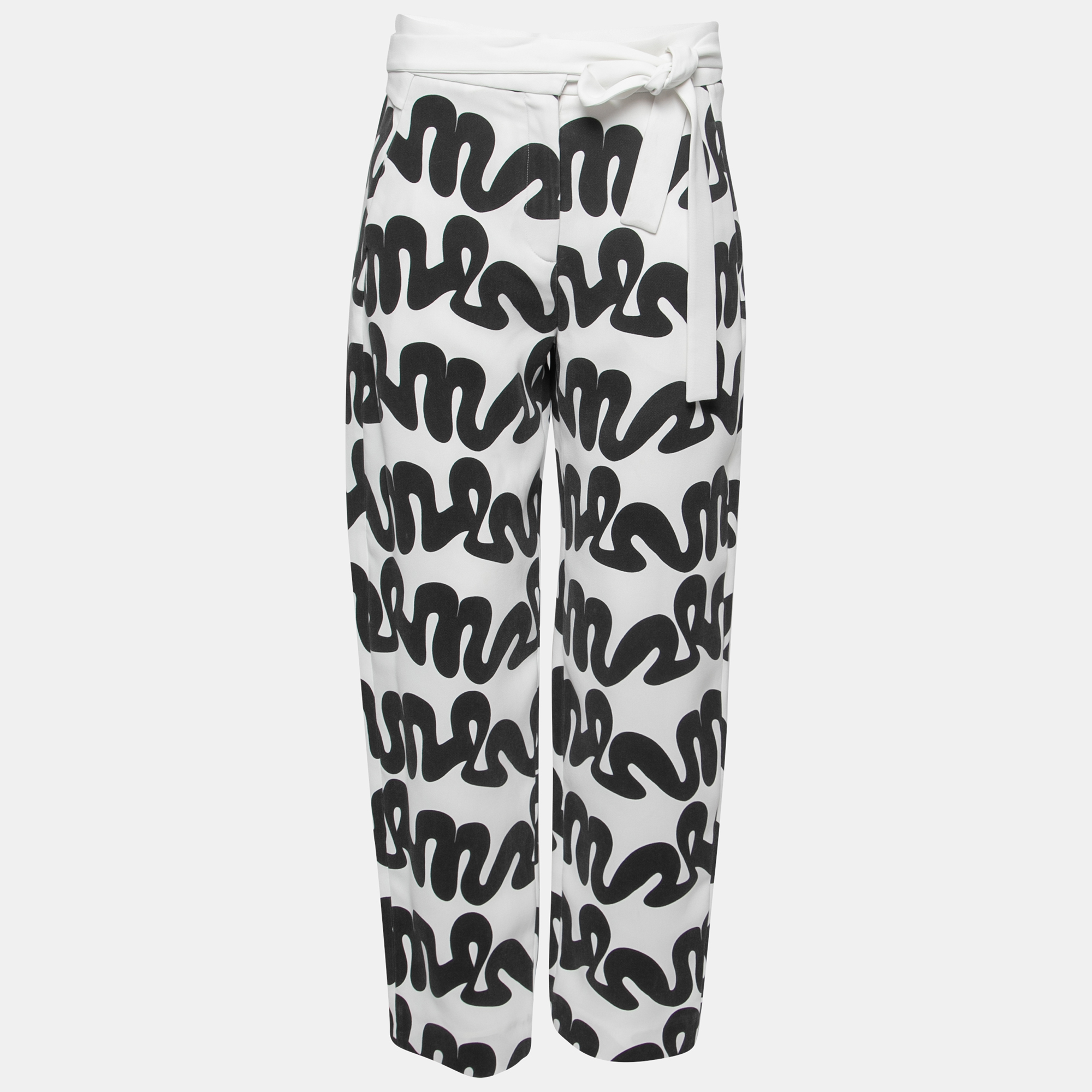 Issa Black And White Squiggle Print Waist Tie Detail Ola Pants S