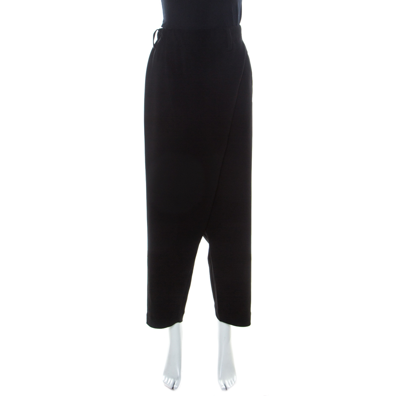 Image of Issey Miyake Black Crepe Elasticized Waist Overlap Detail Pants XS
