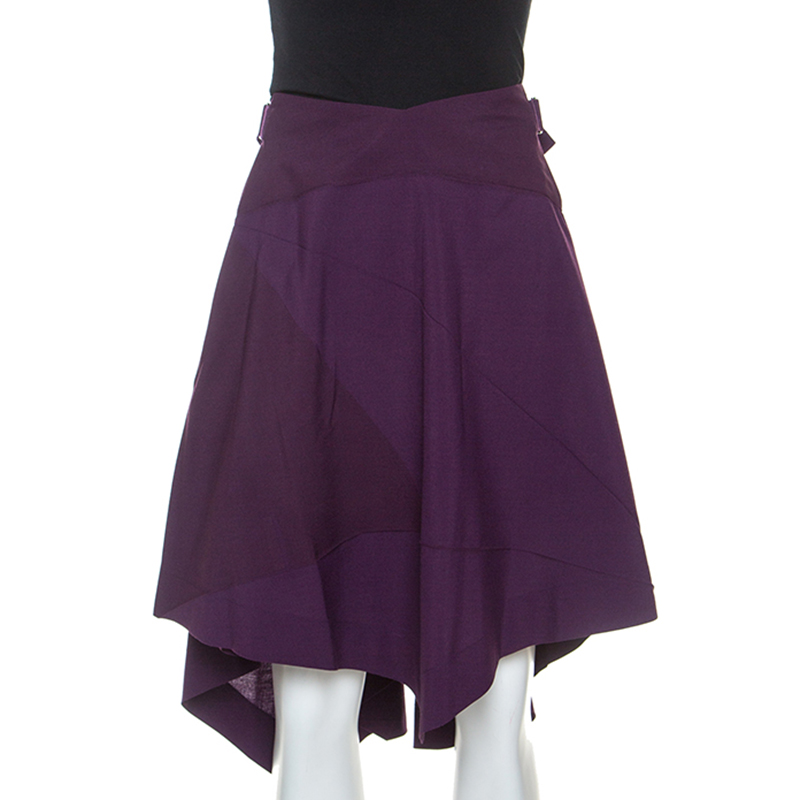 Image of Issey Miyake Purple Wool Blend Geometric Patterned Asymmetric Skirt XS
