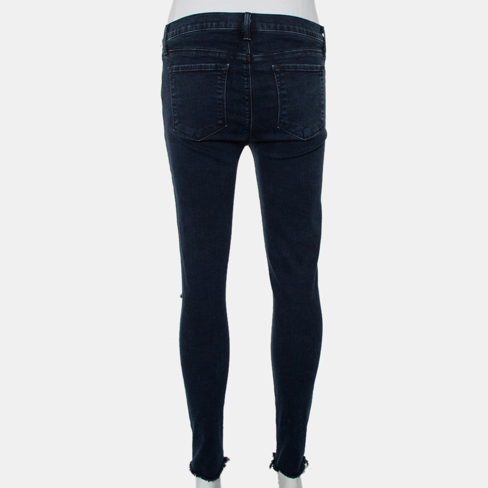 J Brand Navy Blue Denim Cropped Skinny Distressed Blue Mercy Jeans M