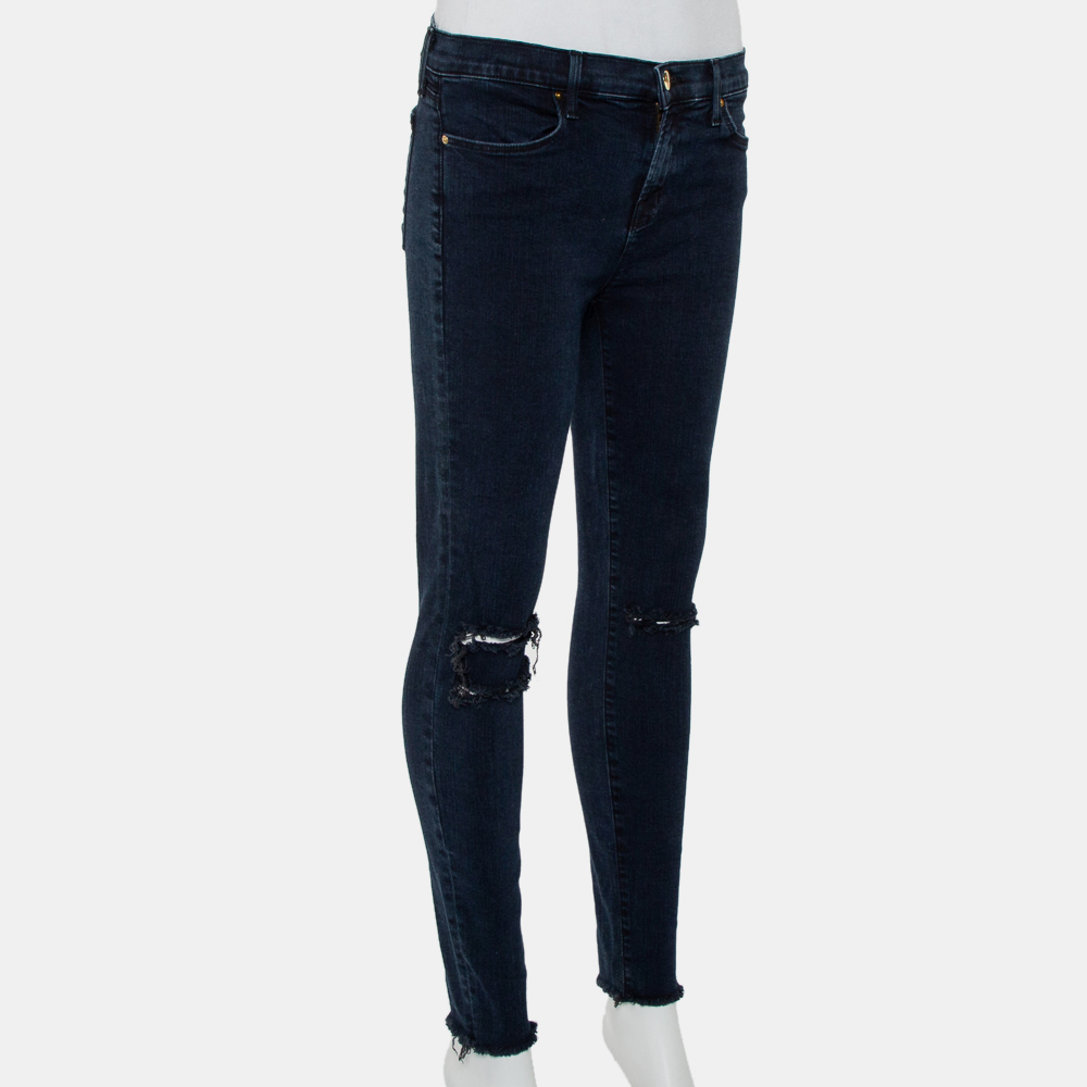 J Brand Navy Blue Denim Cropped Skinny Distressed Blue Mercy Jeans M