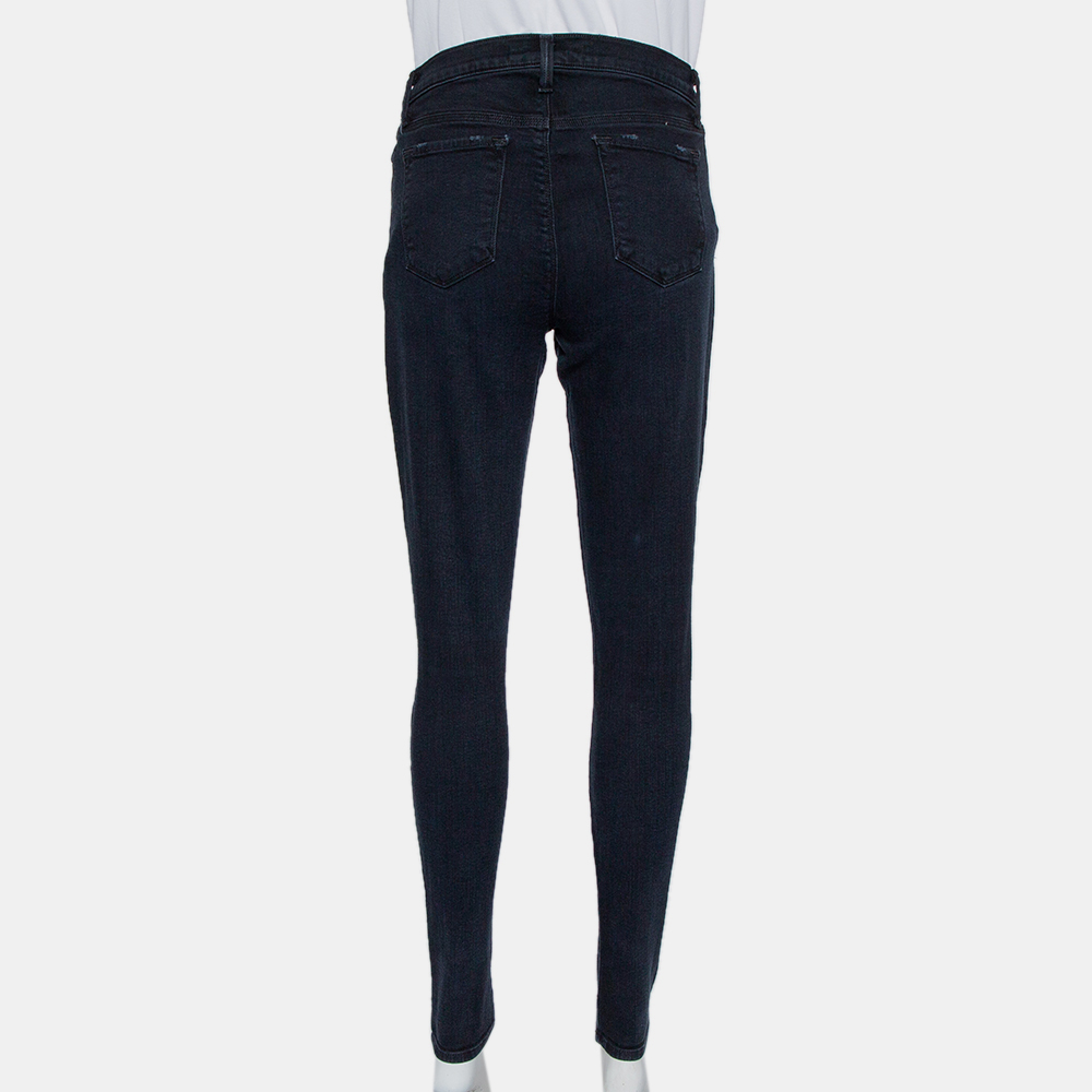 J Brand Navy Blue Denim Super Skinny Distressed Blackout Jeans M