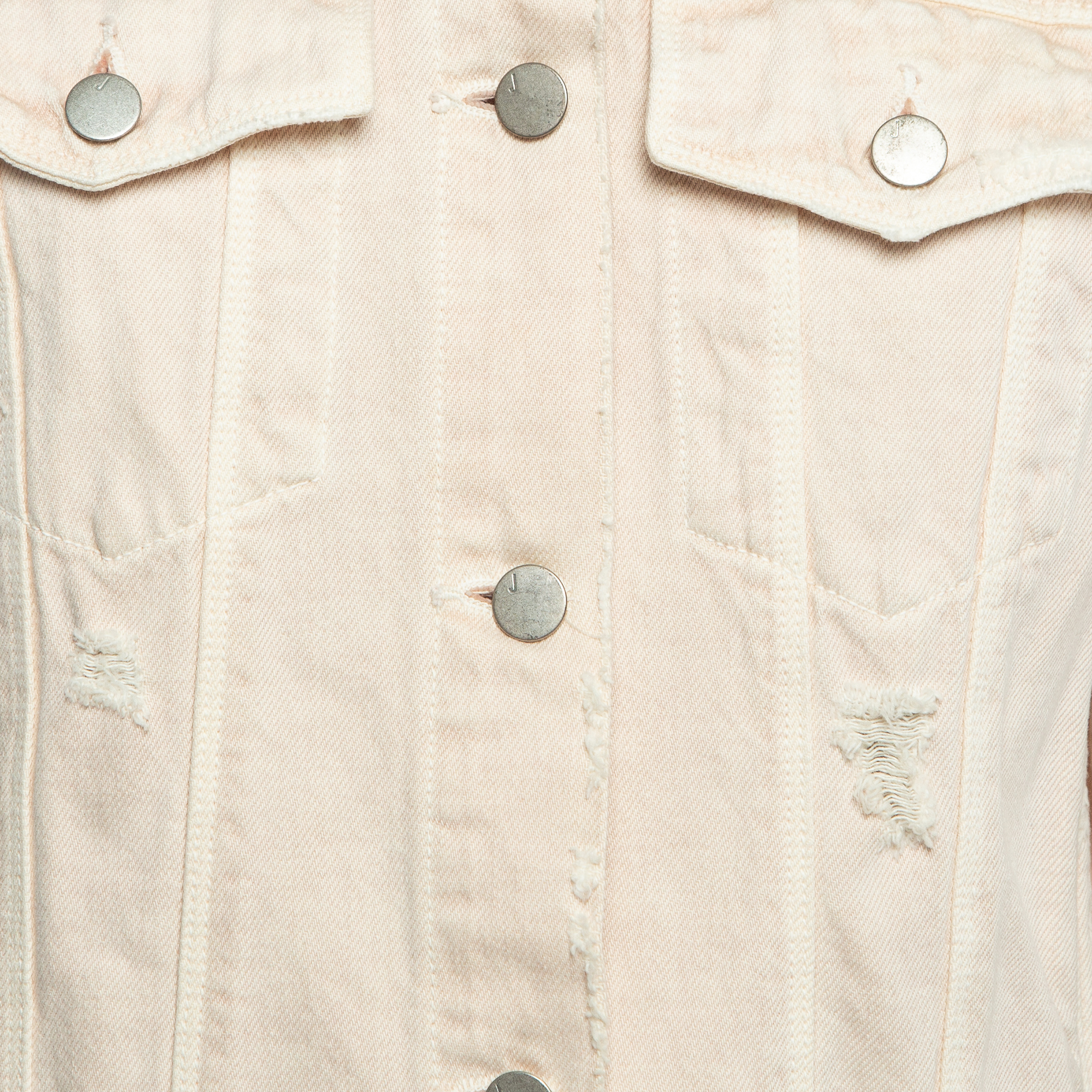 J Brand Cream Distressed & Ripped  Denim Buttoned Jacket L