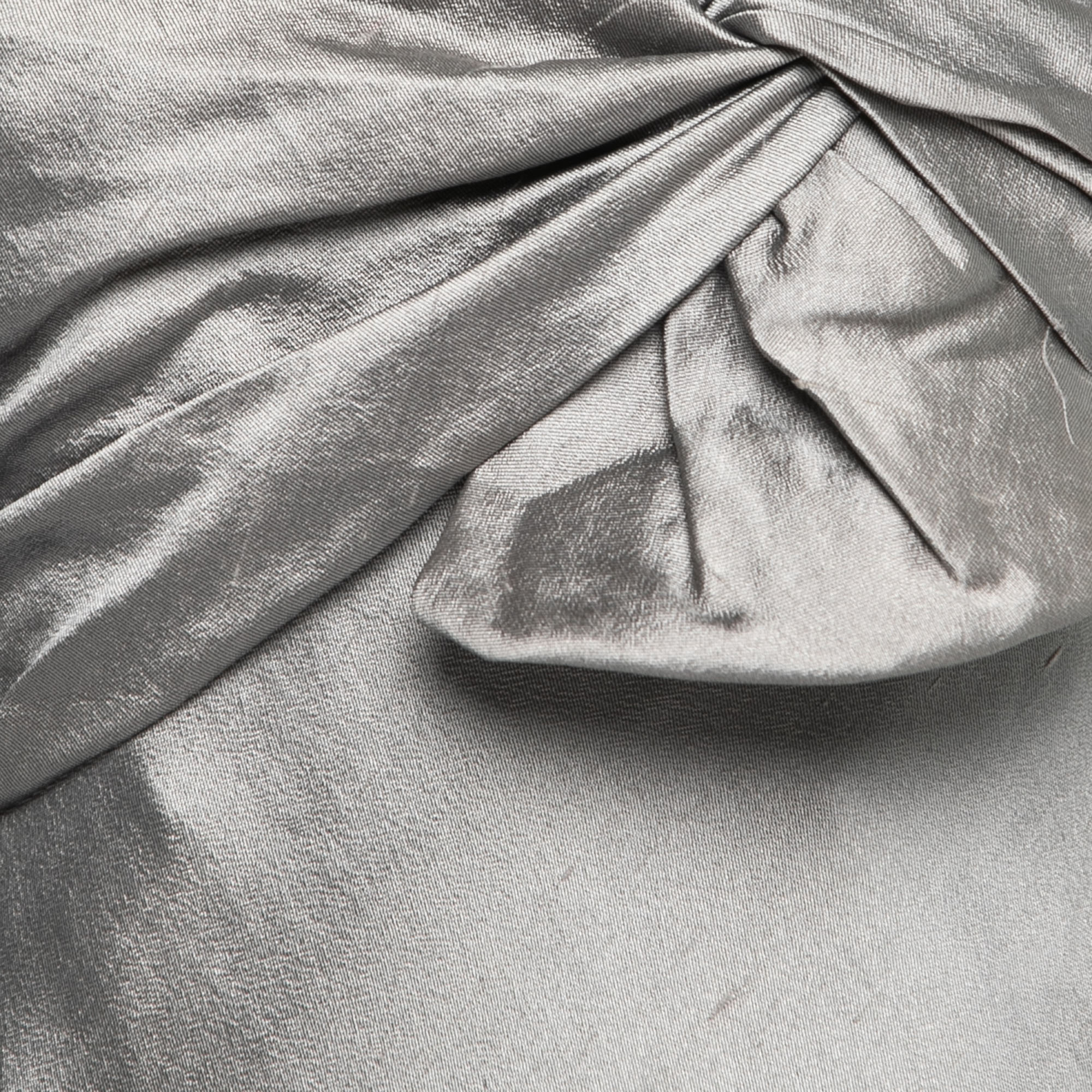 J Mendel Grey Silk Blend Strapless Front Bow Detail Gown L
