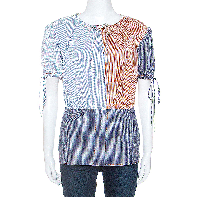 Image of J.W.Anderson Color Block Pinstriped Cotton Seersucker Top S