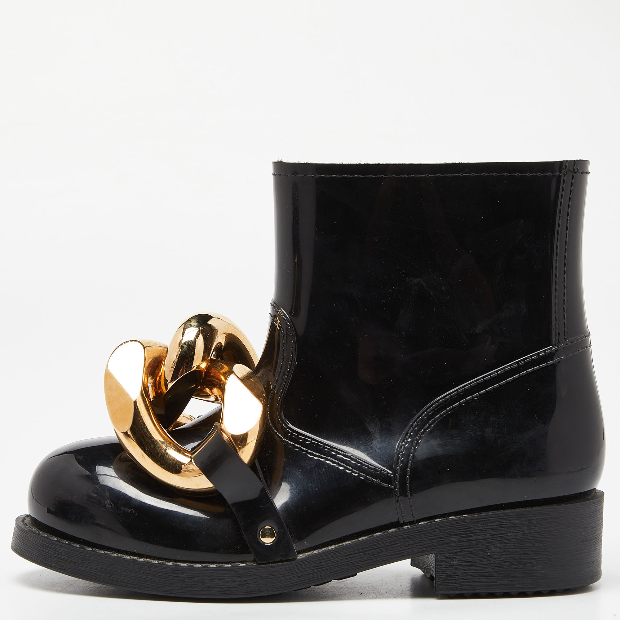 J.w.anderson j.w. anderson black rubber rain chain ankle boots size 38