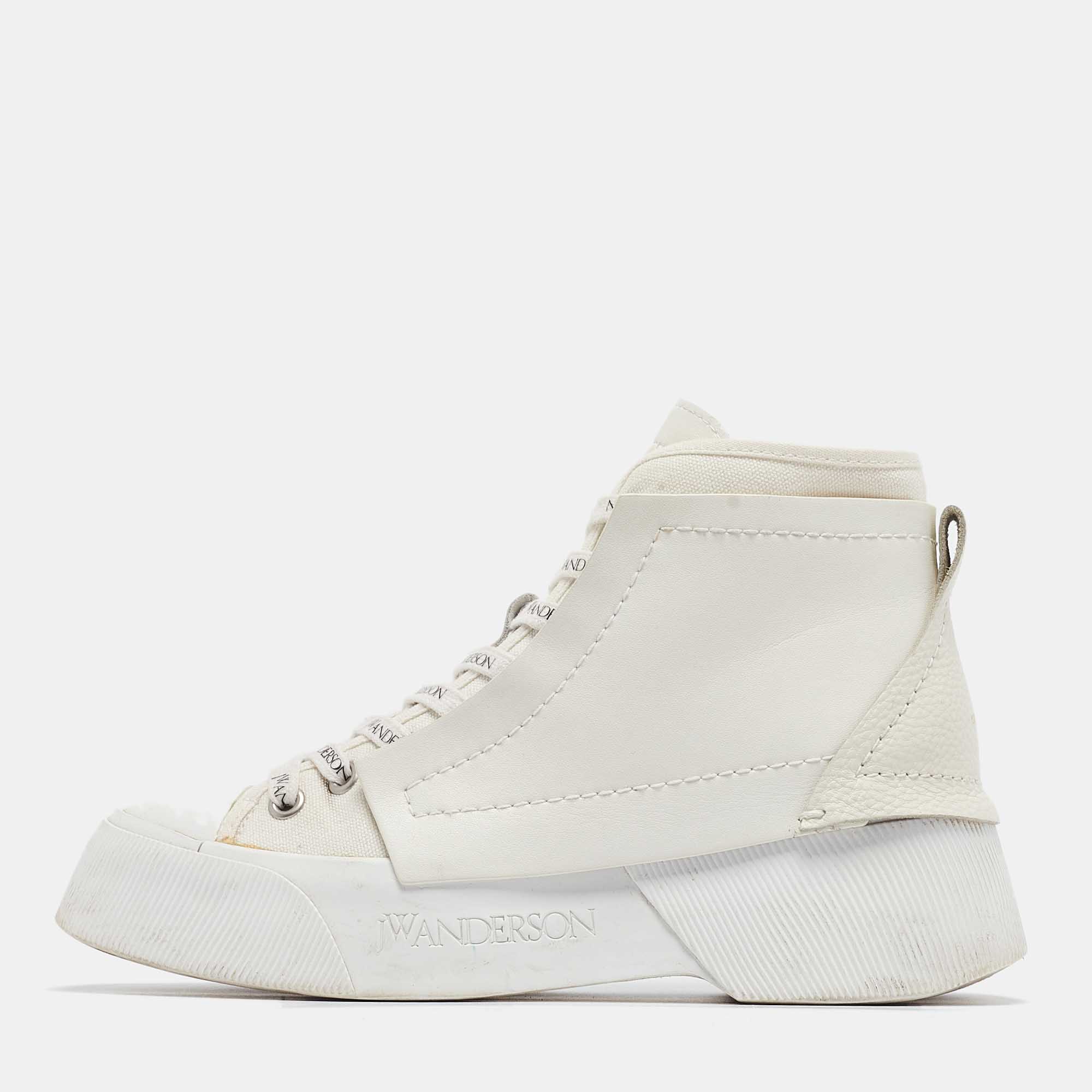 J.w.anderson j.w. anderson white canvas and leather high top sneakers size 37