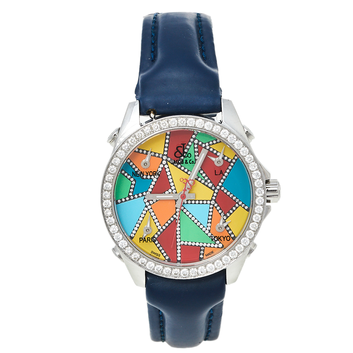 Jacob & Co. Multicolor Stainless Steel Diamond Five Time Zone Women's Wristwatch 40 mm
