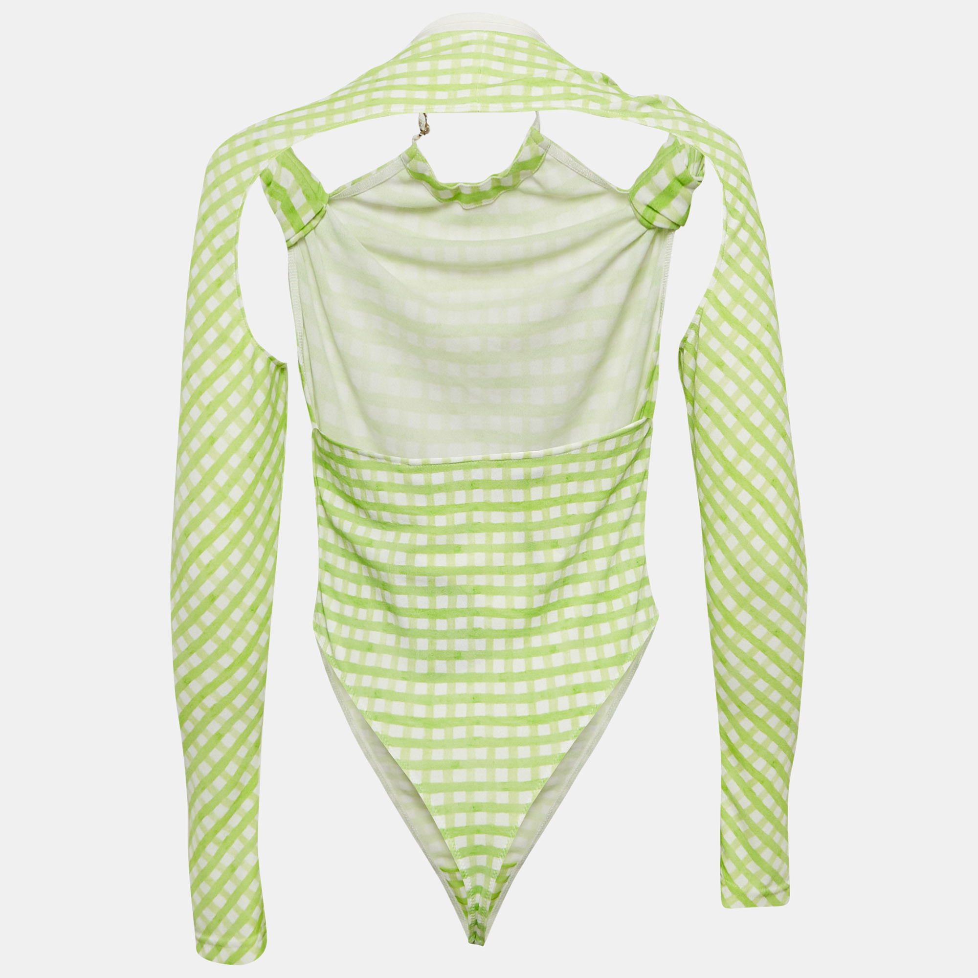 Jacquemus Green Checks Jersey Le Body Nodi Bodysuit S