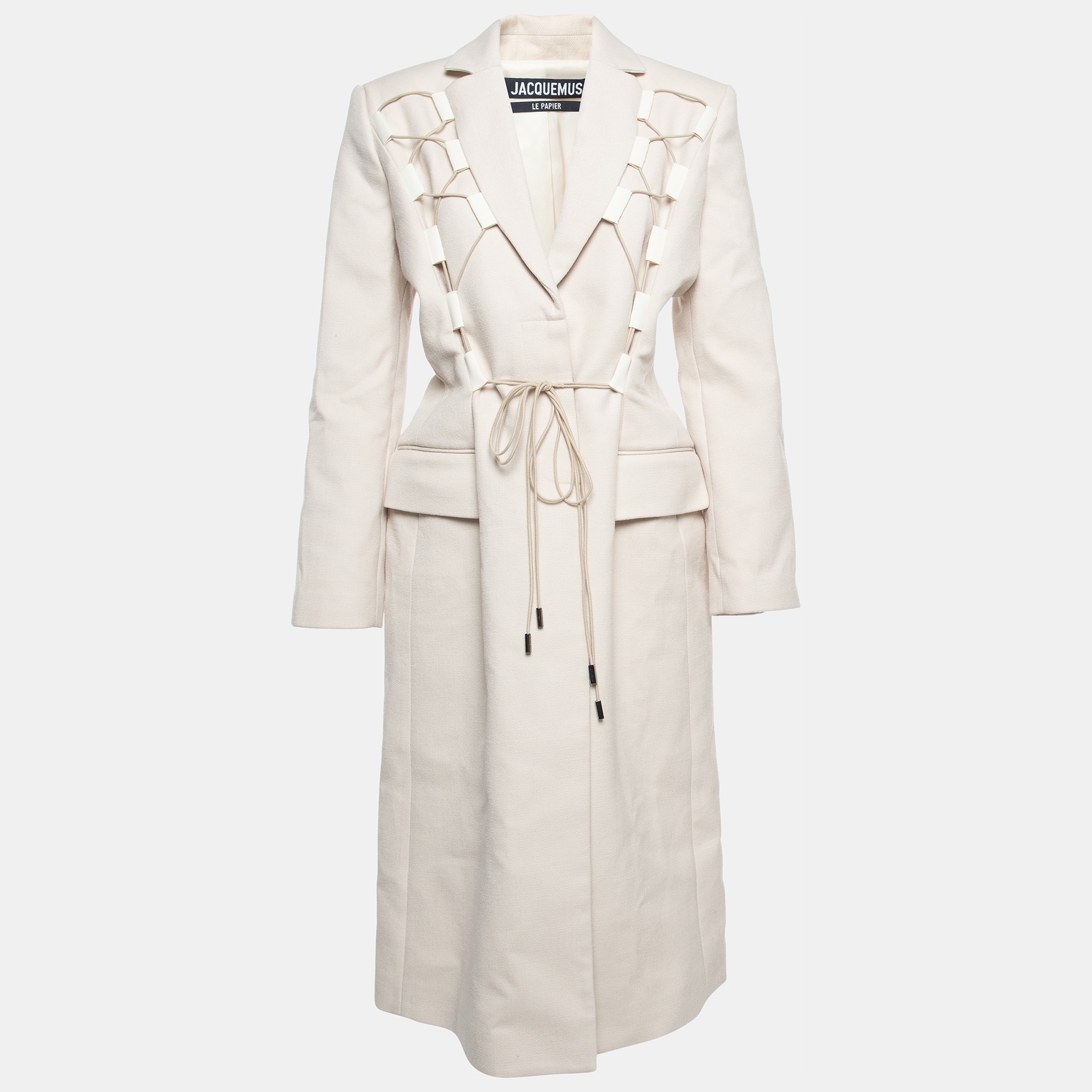 Jacquemus Beige Wool Long Sleeve Lace-Up Mid Length Coat M