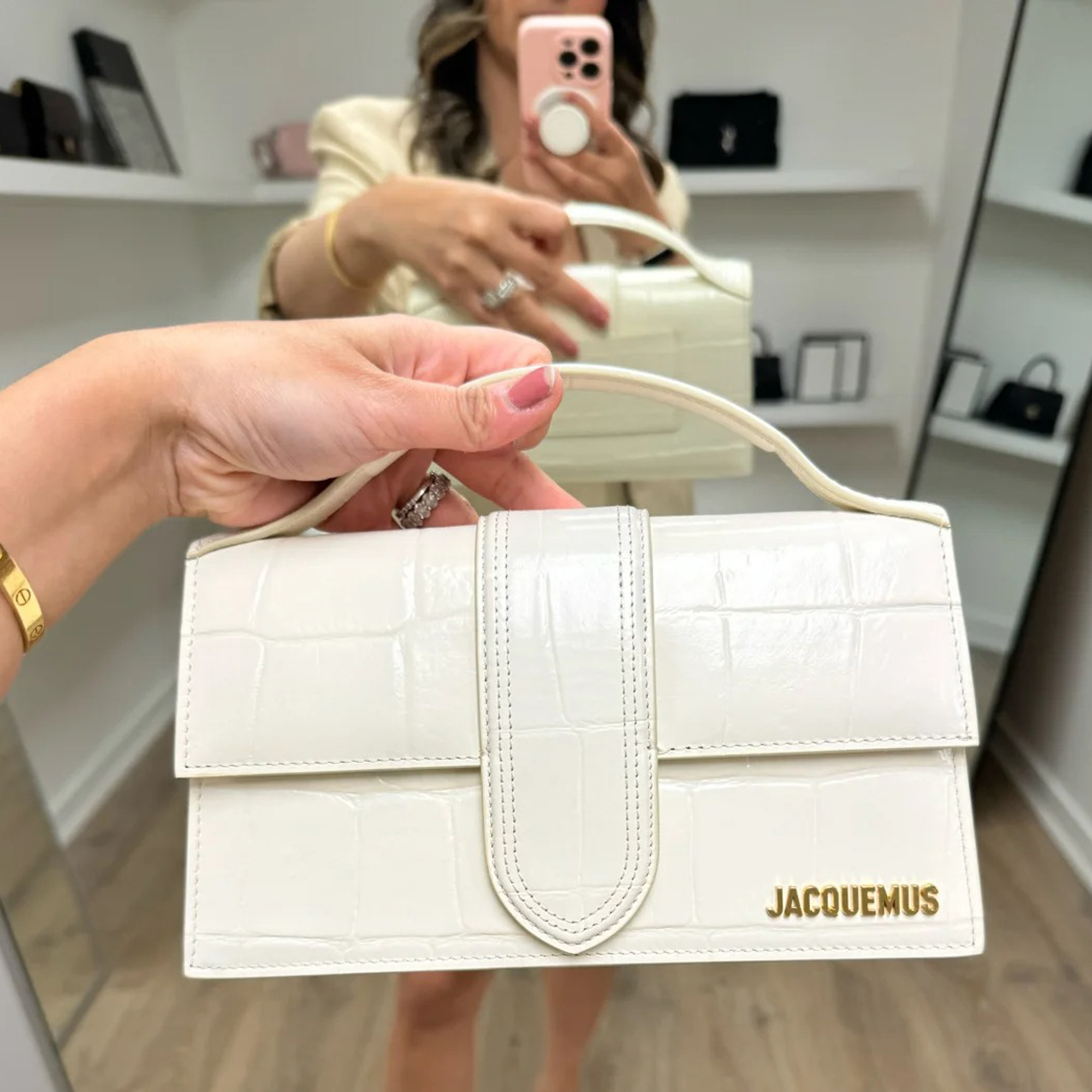 Jacquemus off-white croc embossed leather le grand bambino bag