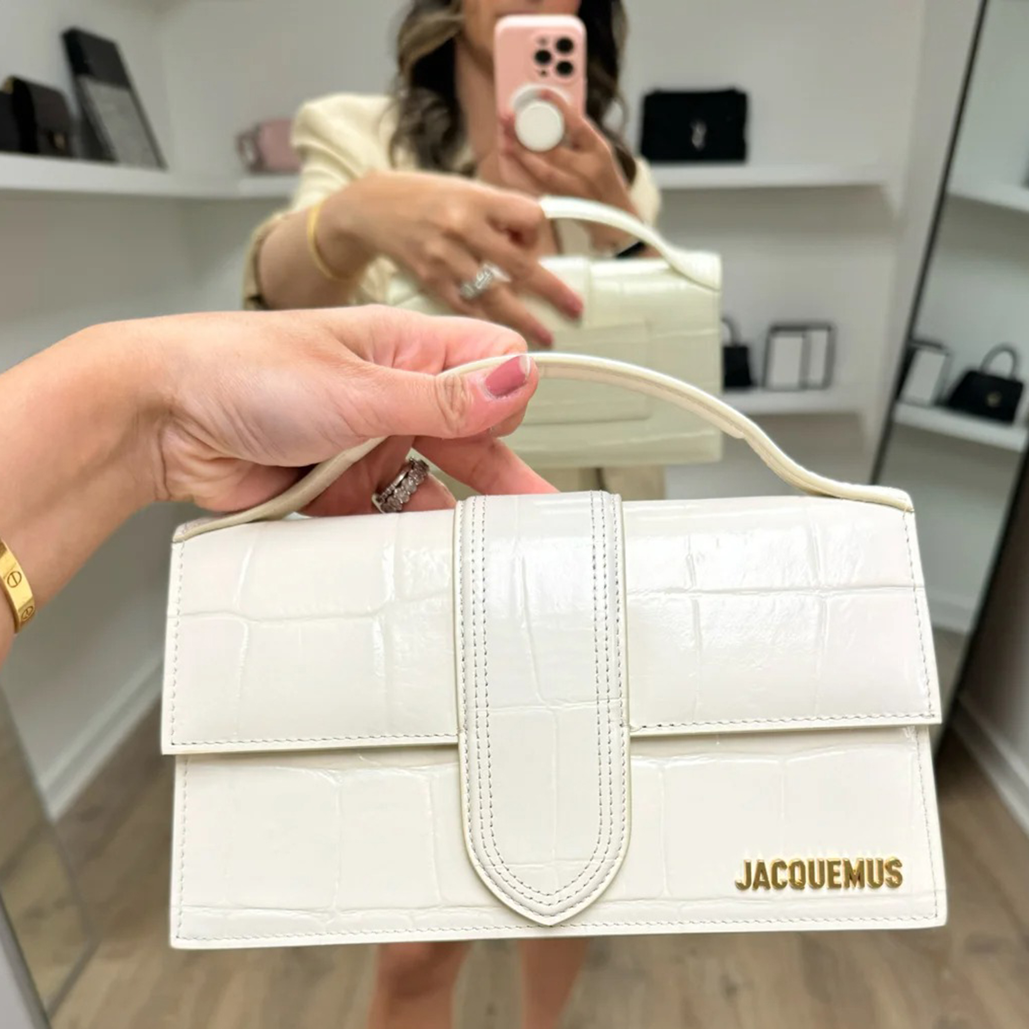 Jacquemus off-white croc embossed leather le grand bambino bag