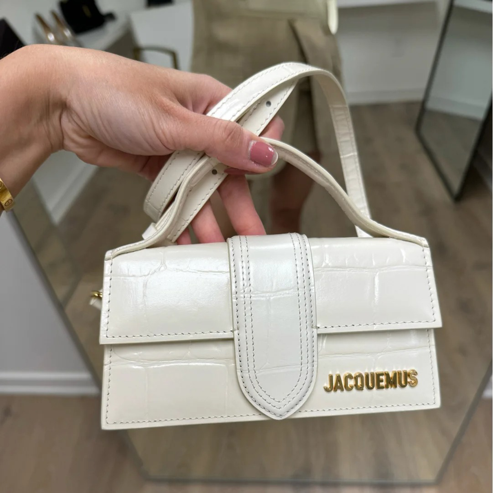 Jacquemus off-white croc embossed le bambino bag