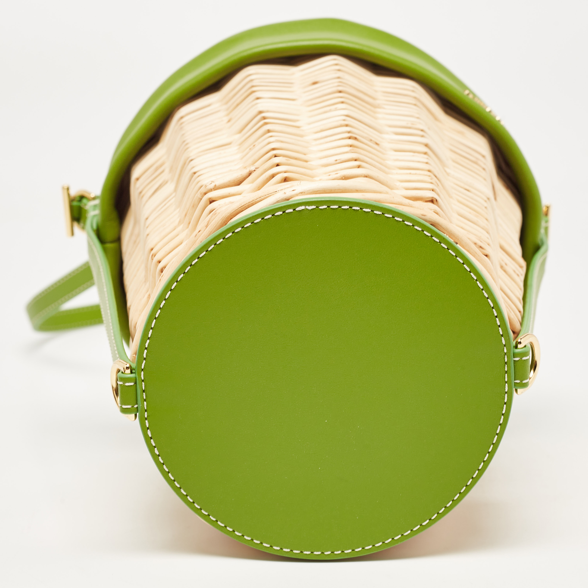 Jacquemus Green/Natural Wicker And Leather Le Panier Seau Bucket Bag