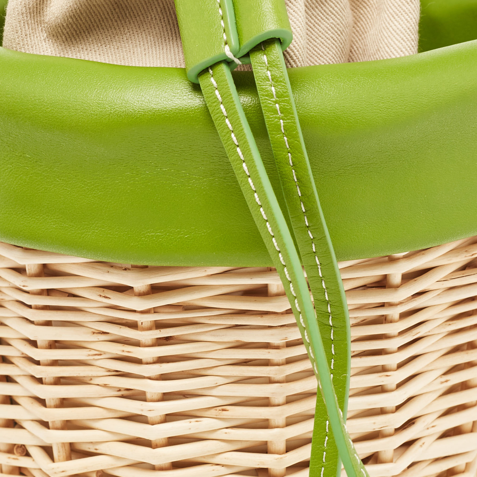 Jacquemus Green/Natural Wicker And Leather Le Panier Seau Bucket Bag