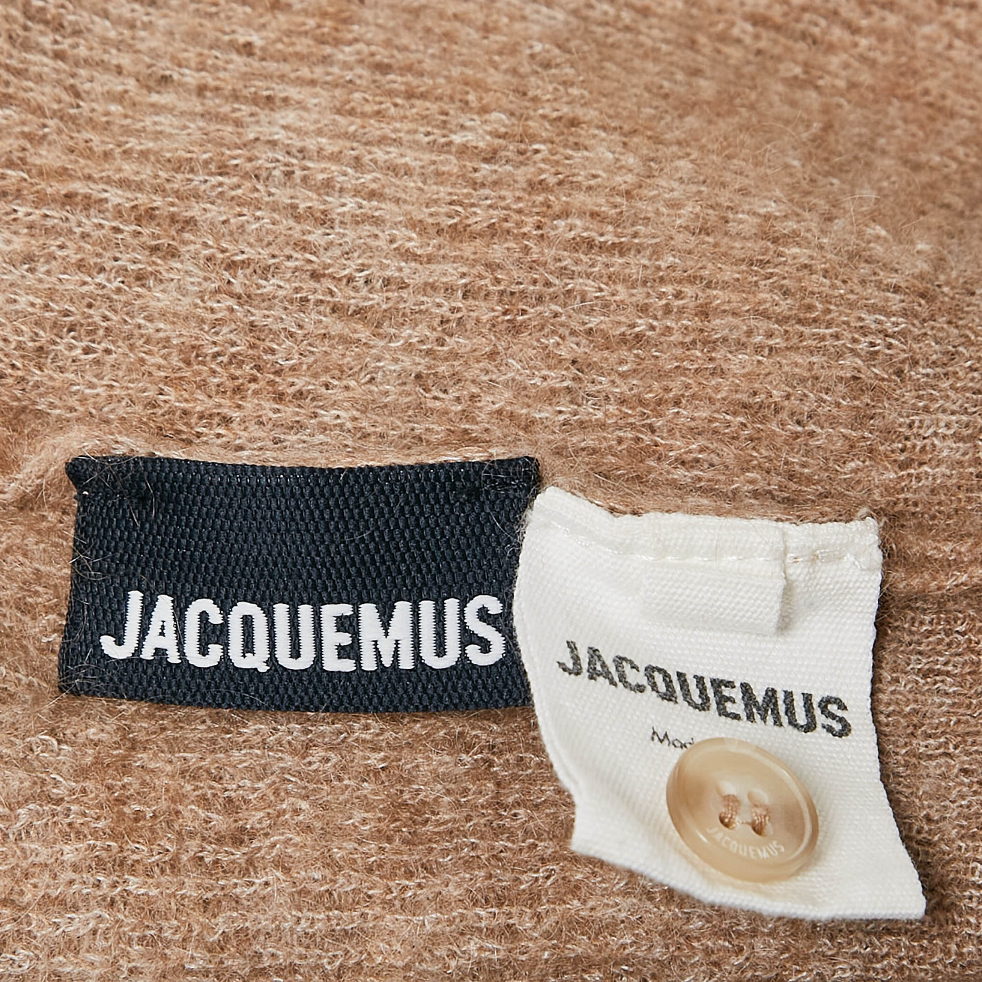 Jacquemus Beige Rib Knit Mohair Blend Crop Cardigan M