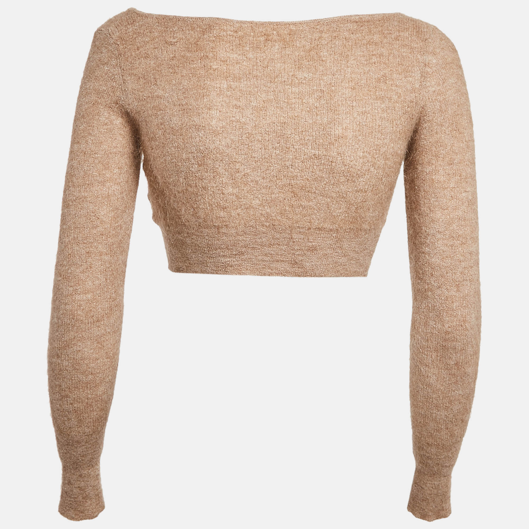 Jacquemus Beige Rib Knit Mohair Blend Crop Cardigan M