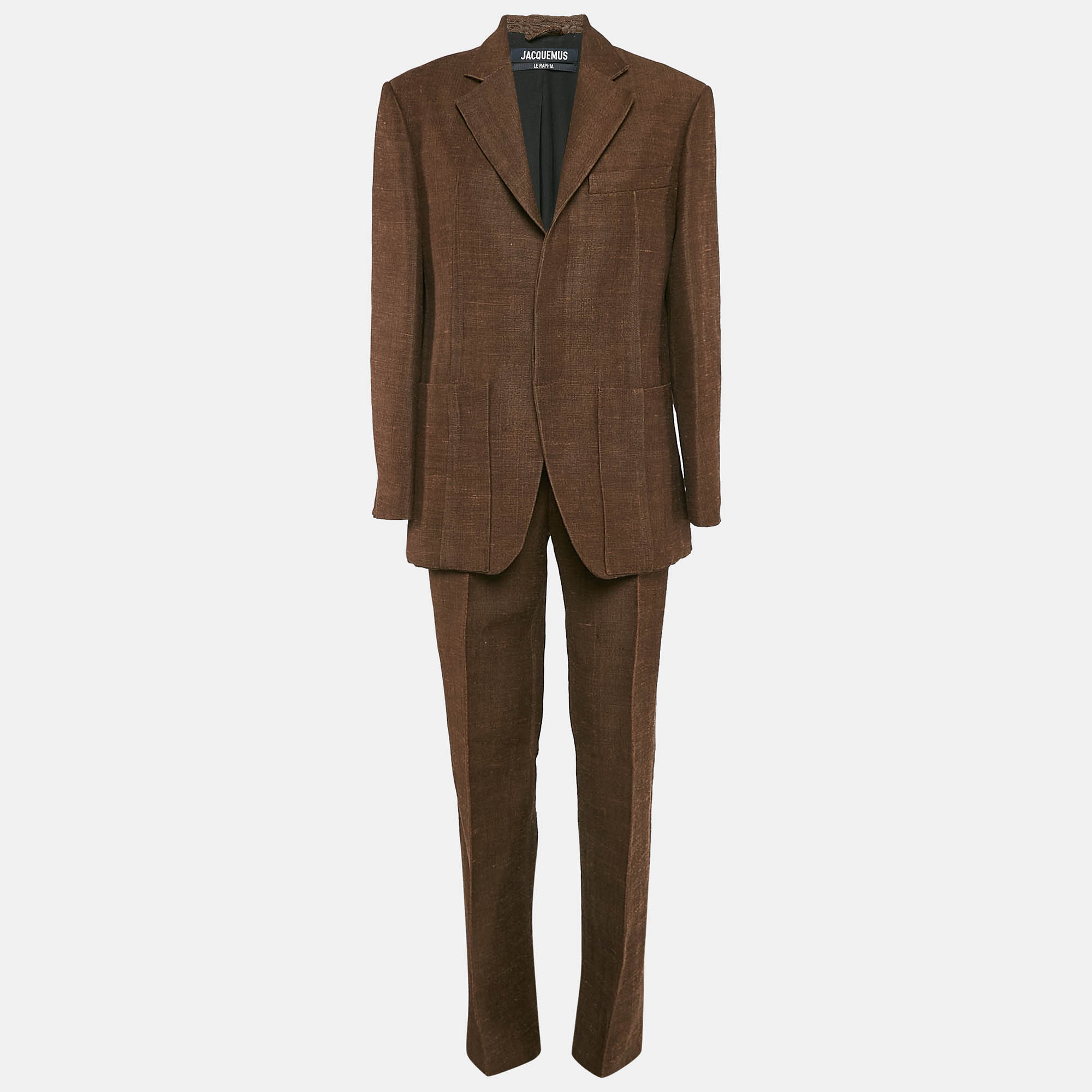 Jacquemus Brown Jute Le Raphia Blazer and Trousers Pantsuit S