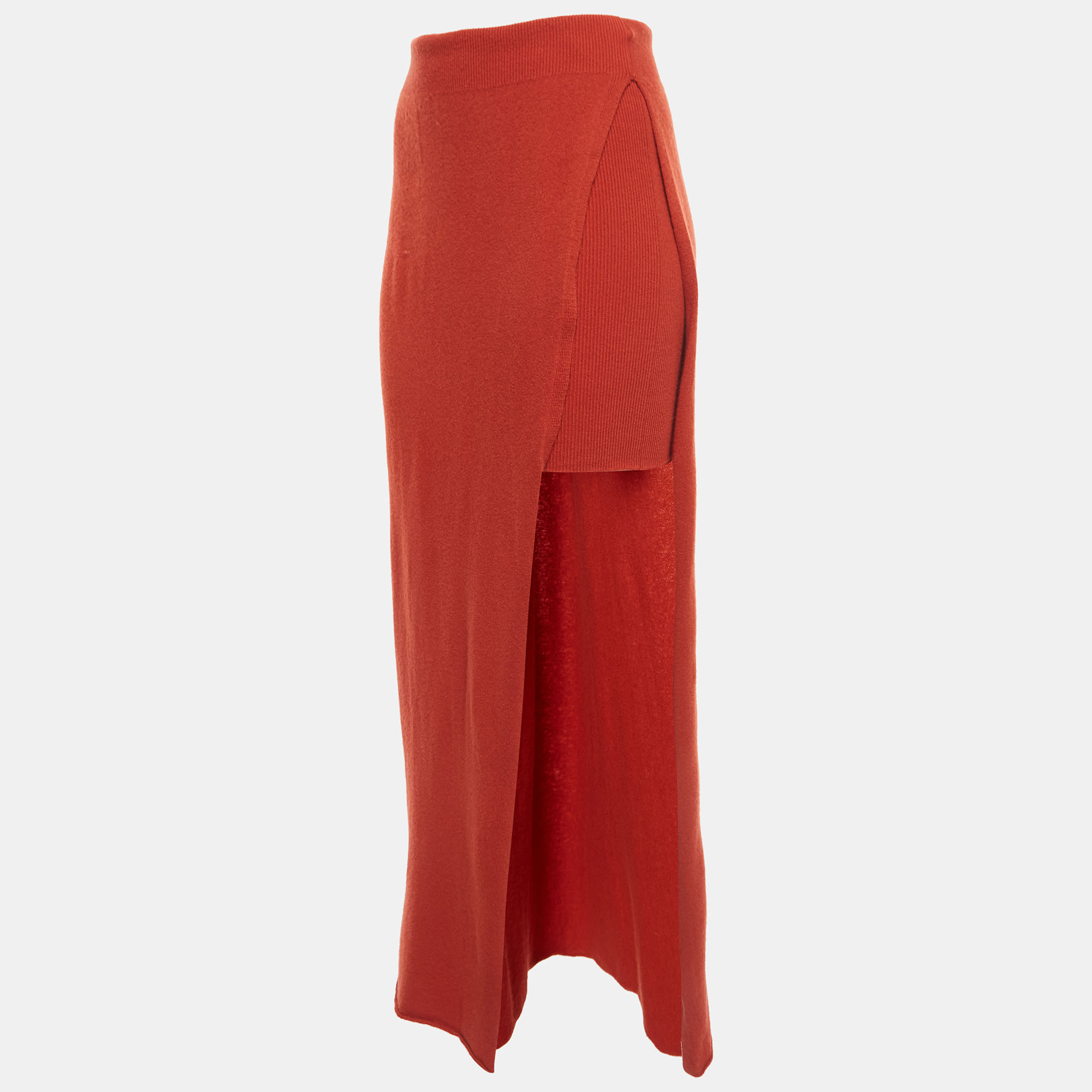 Jacquemus la jupe peron brick red wool blend high-slit maxi skirt m