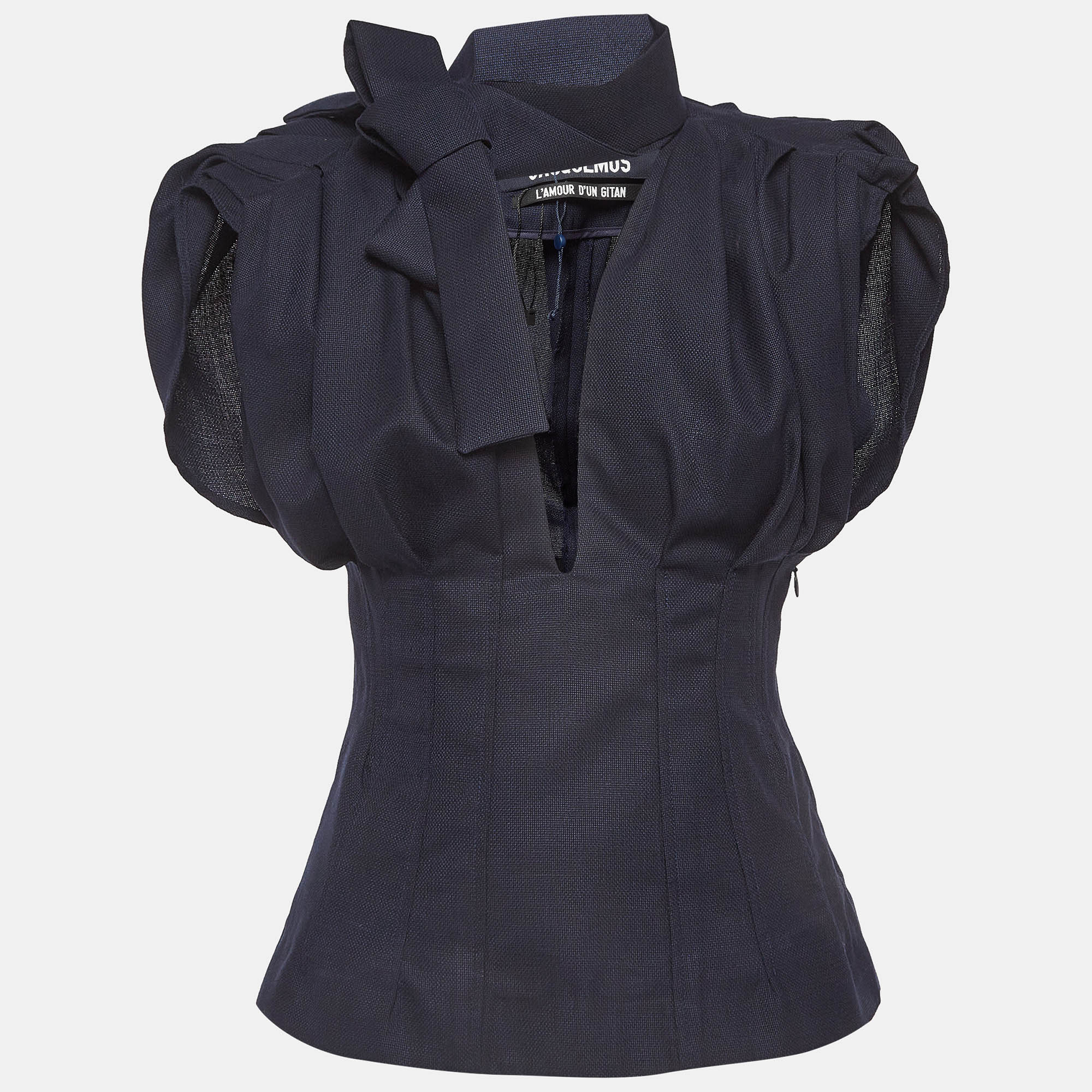 Jacquemus l'amour d'un gitan pleated navy blue wool corset top s